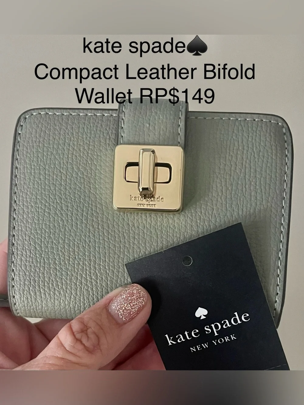 kate spade NWT RP$149 Leather Bifold Wallet-Compact “Phoebe” Olive/Pine